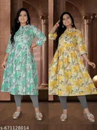 Floral Printed Cotton Kurti for Women, Pack of 2 
