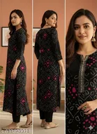 Rayon Ethnic Motif Kurta Set with Gota Work for Women 