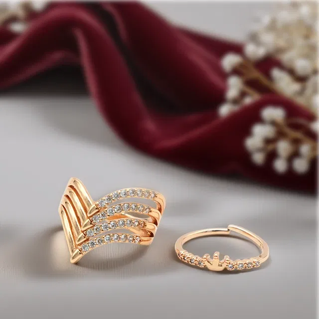 Gold Plated Rings for Women (Gold, Set of 2)