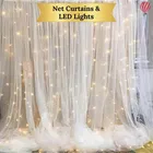Solid White Net Curtain, Birthday Decoration Items LED Fairy Lights 