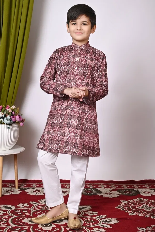 Cotton Blend Printed Kurta with Payjama for Boys, Multicolor (6-12 Months)