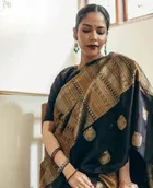 Litchi Silk Peacock Saree for Women, Black 