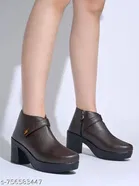 Shoetopia Synthetic Block Heeled Boots Brown IND-5