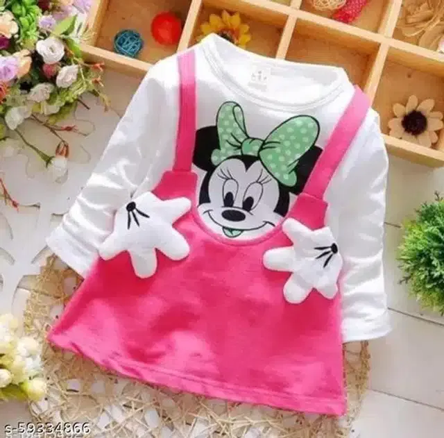 Cotton Blend Full Sleeves Top for Girls (White & Pink, 1-2 Years)