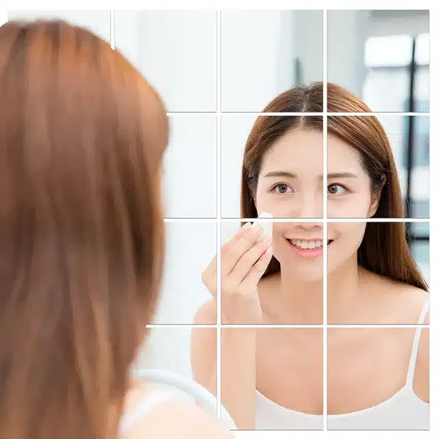Acrylic Square Shaped Wall Mirror Stickers (Silver, Pack of 16)
