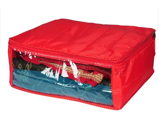 Polyester Zip Closure Saree Covers (Red)