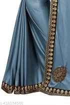 Lycra Solid Saree For Women, Blue