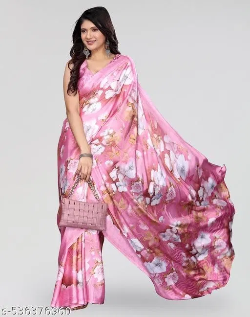 Tussar Silk Printed Saree for Women, Pink (6.3 m)
