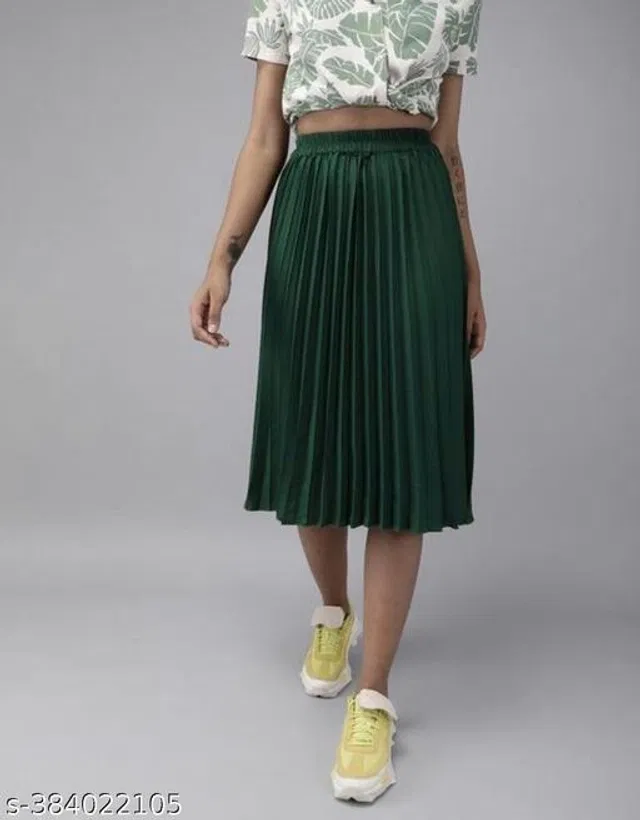 Crepe Skirts for Women (Green, 34)