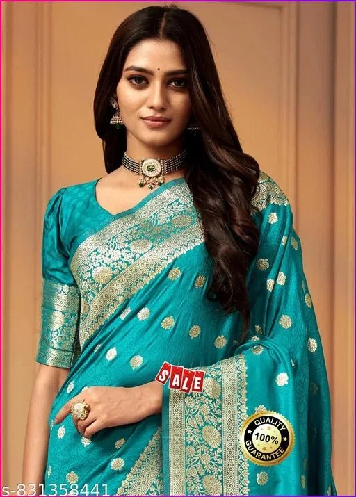 Kanjeevaram Saree with Zari Woven for Women (Blue, Free Size)