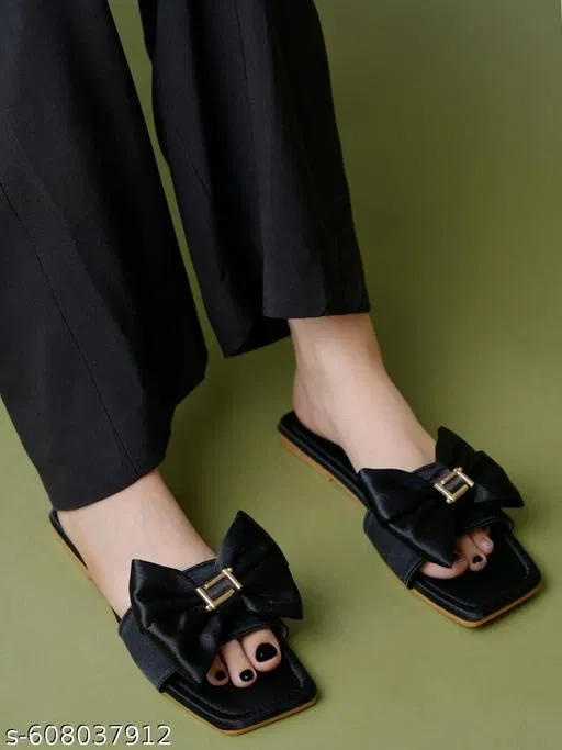 Shoetopia Black Suede Flat Sandals (Size IND-6)