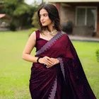 Satin Silk Printed Saree for Women, Maroon 
