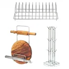 Oc9 स्टेनलेस स्टील चकला बेलन स्टैंड & कप स्टैंड & प्लेट स्टैंड फॉर किचन 