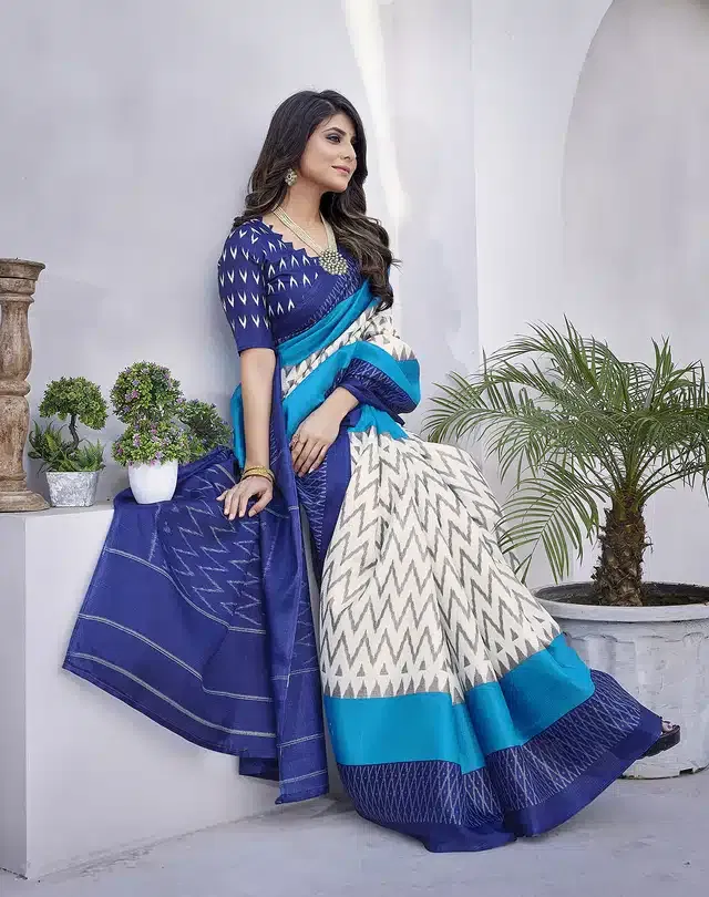 Art Silk Printed Saree for Women (Navy Blue, 6 m)