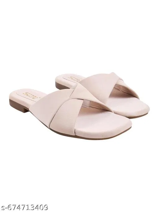 Solid Flat Sandals for Women (Pink, IND-9)