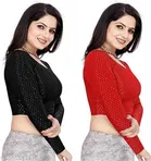 Lycra Ready Made Blouse for Women, Red & Black, Pack of 2 