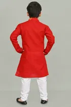 Cotton Printed Kurta with Payjama for Boys, Red & White 