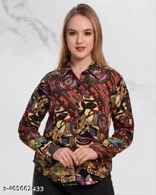Girl Vision Print Shirts for Women (Multicolor, L)