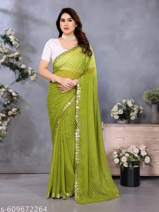 Mothda Leheriya Printed Saree for Women (Green, Colour)