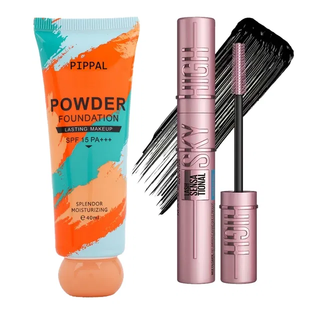 Pippal Orange Tube Powder Fondation (40 ml) with Sky High Mascara (12 ml) (Set of 2)