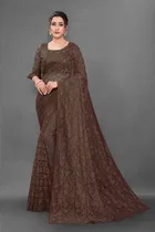 Net Solid Saree for Women 