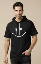 Polyester Printed T-shirt for Men, Black 