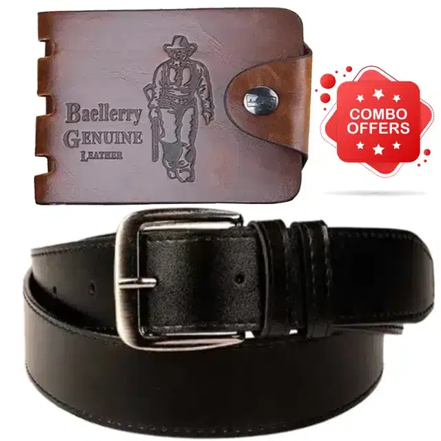 Belt with Wallet for Men (Black & Brown, Set of 2)