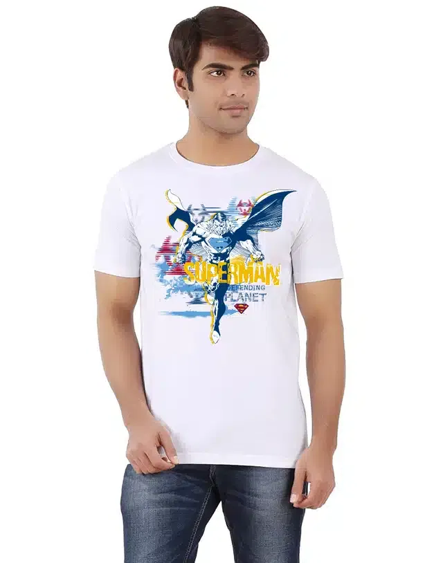 Printed Half Sleeves Round Neck T-Shirts for Men (White, M)
