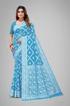 Cotton Silk Woven Design Saree for Women (Sky Blue, 6.3 m)