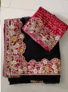 Bollywood Black Chiffon/Satin Embroidered Saree for Women