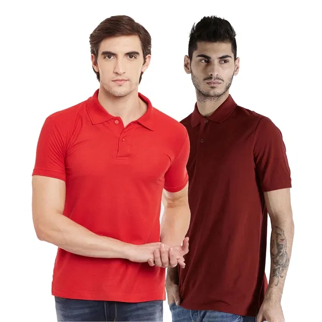 Polo T-shirts for Men, Pack of 2 (Multicolor, L)