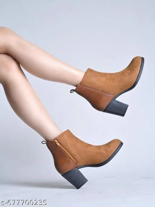 Shoetopia Suede Heeled Boots Beige (IND-4)