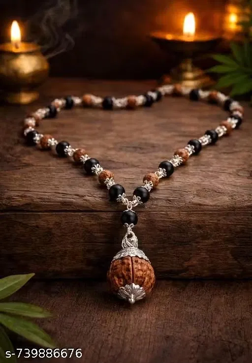 Karungali & Rudraksha Mala (5 Mukhi) 54 Beads for Men (Multi)