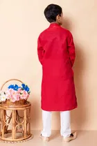 Cotton Blend Printed Kurta with Payjama for Boys, Red & White 
