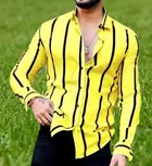 Lycra Printed Shirt For Men, Yellow 