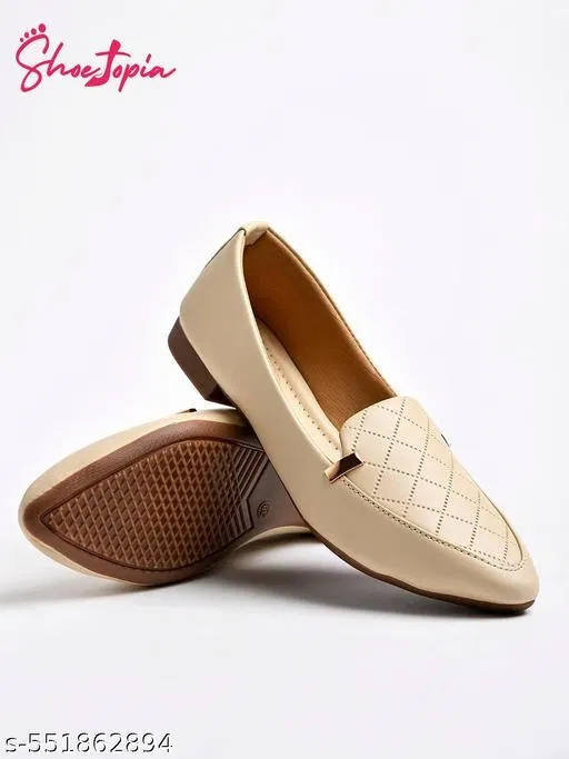 Solid Synthetic Ballerinas for Girls (Cream, 11 to 12 Years)