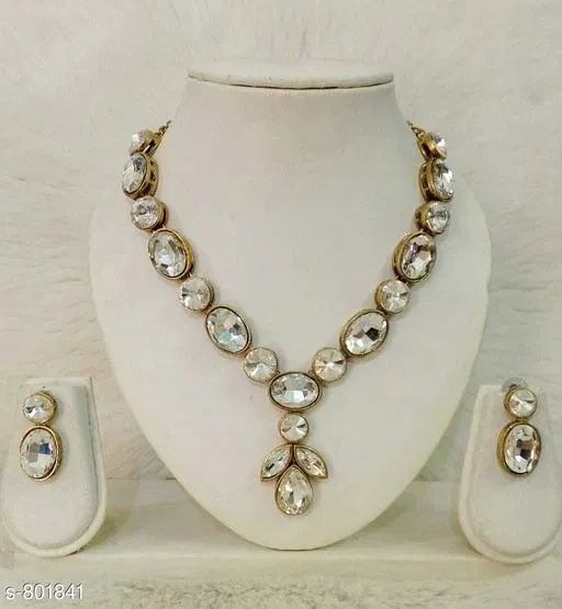 Trendy Kundan Choker Necklace Set for Women & Girls, White
