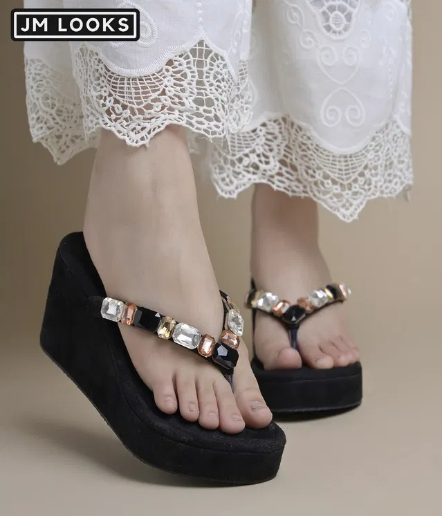 JM Looks Stylish Heels for Women (Black, 7)