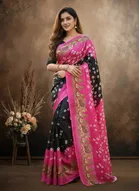 Art Silk Printed Saree for Women, Pink 