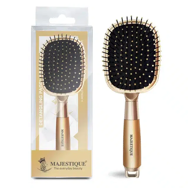 Majestique Premium Detangling Paddle Brush for Unisex (Pack of 1, Gold) (BB-17)