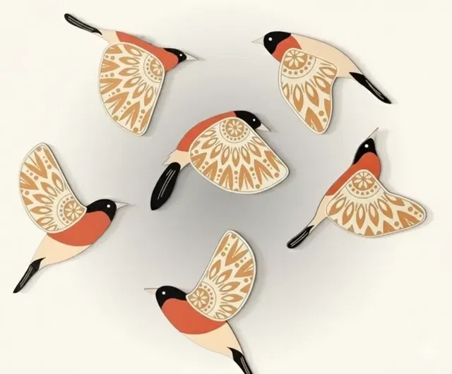 Khatu Craft Birds Hanging Brown pack of 5