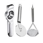 Oc9 Stainless Steel Lemon Squeezer & Pizza Cutter & Potato Masher Kitchen Tool Set 