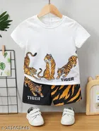 Hosiery Cotton Half Sleeves Clothing Set for Kids (White & Black, 0-3 Months)