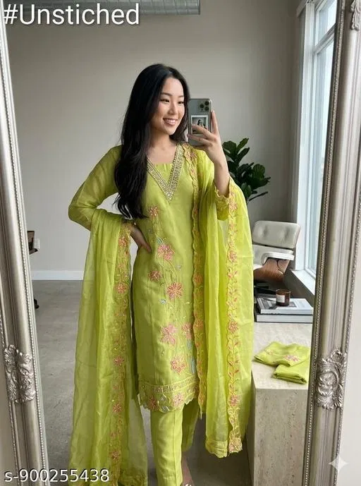 Silk Blend Punjabi/All Over Suits for Women (6.65 meter (XXL)