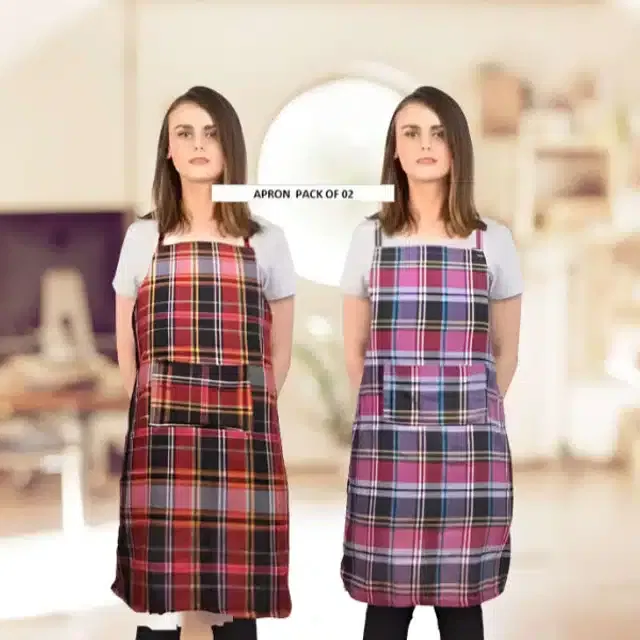Cotton Kitchen Aprons (Multicolor, Pack of 2)