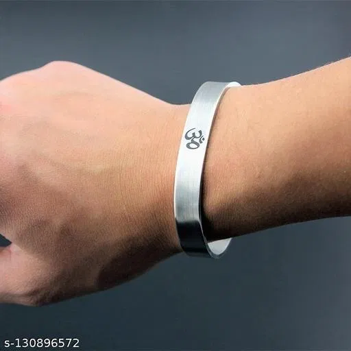 Silver Om Printed Kada Bracelet for Men, Pack of 2