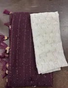 Georgette Solid Saree for Women, Wine 