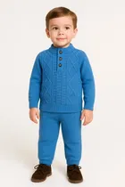 Woolen Self Design Clothing Set for Boys, Blue 