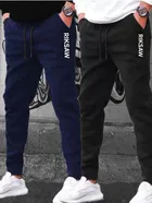 Polyblend Printed Trackpants for Men, Navy Blue & Black, Pack of 2 