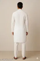 Cotton Solid Kurta Set for Men, White 
